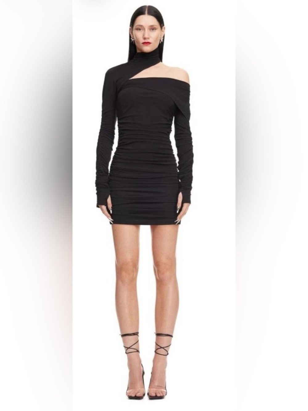 Mugler x H&M Black Gathered One Shoulder Cutout Ruched Mini Dress S Runway Sexy